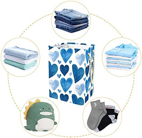 Aquarela Blue Hearts Padrão de pano de pano Torno embutido com suportes destacáveis ​​cesta de lavanderia com alças