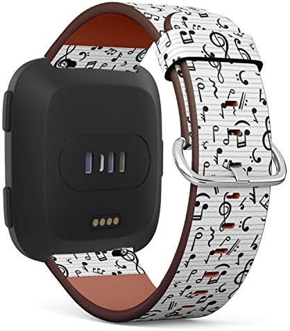 Compatível com Fitbit Versa, Versa 2, Versa Lite, pulseira de pulseira de substituição de couro pulseira com pinos de liberação rápida // Notas de música