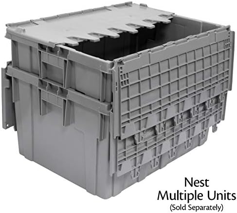 Akro-Mils 39280 Tote de armazenamento de plástico industrial com tampa conectada com articulação, cinza,