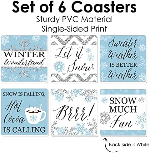 Big Dot of Happiness Winter Wonderland - Festas de férias de floco de neve e decorações de casamento de inverno - Coasters de bebidas - Conjunto de 6