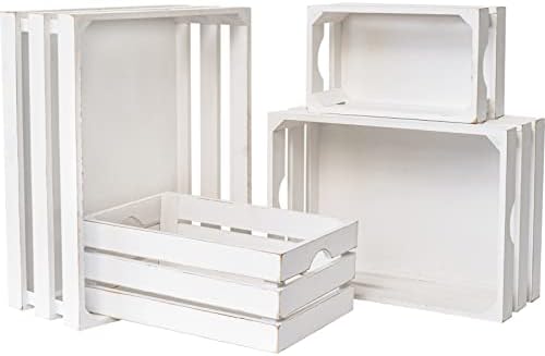 Conjunto de Macvad de 4 grandes caixas de madeira decorativas e caiadas de ninho de branco para exibir caixas de recipiente de