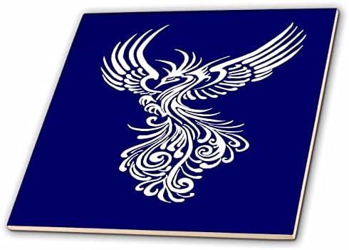 3drose Rising from the Ashes White Artistic Phoenix Illustration - Tiles
