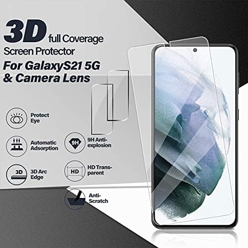 Bigface Galaxy S21 Protetor de tela de vidro temperado + Protetor de lente da câmera [2 + 2 pacote] [Case Friendly] [Anti-Scratch] [Impressão