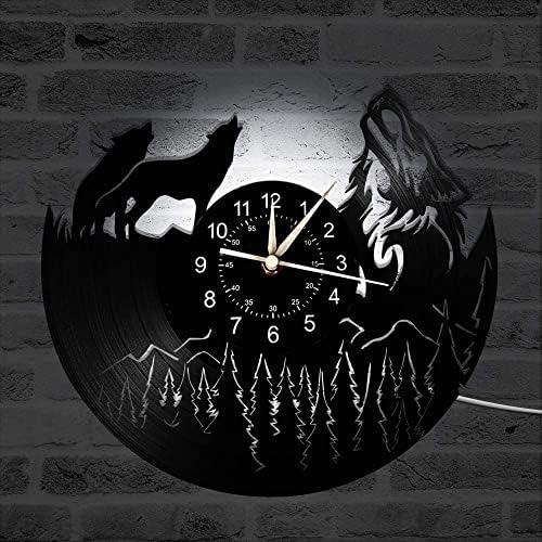 Relógio de parede de lobo silencioso que não toca, 12 polegadas de parede redonda Bateria de lobo operação do relógio