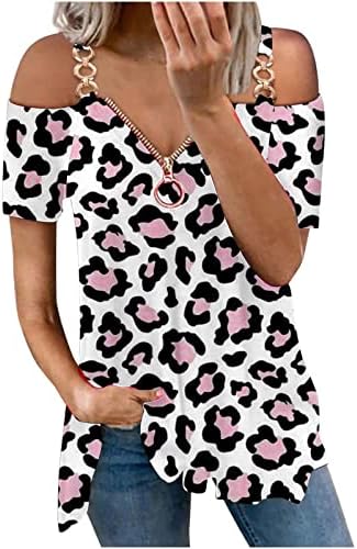 Faça zíper a camiseta superior para as mulheres outono de roupas de verão sem alças de manga curta Vshirt gráfico de