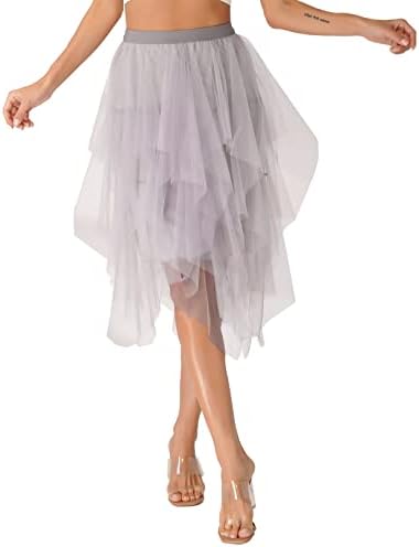 Jeatha Womens elegante cintura alta Tule camada de camada Salia elástica da dança sólida Saias de saia midi