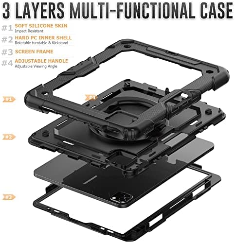 Caso para iPad Pro 11 polegadas 3ª/2ª/1ª geração, [Protetor de choque de grau militar] [Protetor de tela integrado] 360 ° Girando