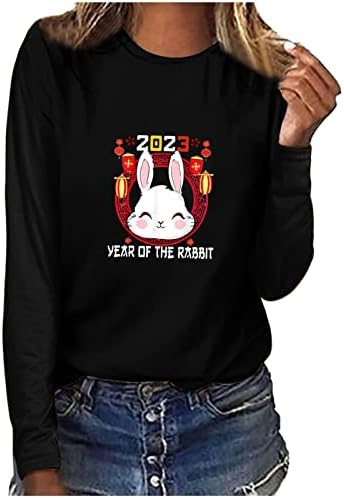 2023 Ano da camisa de manga longa do coelho Mulher Moda Moda Príncipe Tunic T Tunic T Camisetas férias