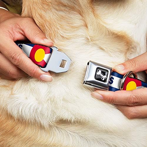Fivela de cinto de segurança de colarinho de cachorro Colorado Manitou Springs Flag azul Branco vermelho amarelo 13 a 18 polegadas