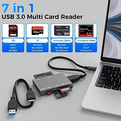SD Card Reader 7 em 1 ， USB 3.0 SD Card Reader ， Adaptador de cartão de memória micro SD ， Reader de cartão de câmera ， Reader Multi adaptador para sd/micro sd/ms/cf/sdxc/mmc/xd/sdhc
