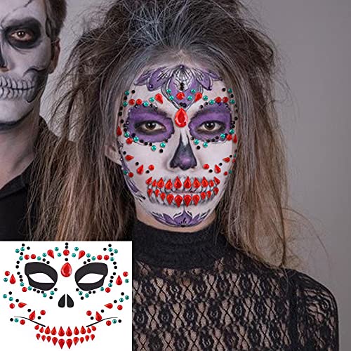 Halloween Face Gems Jóias Dia do Crânio De Dead Tattoos Temporário 3 folhas Face Setes Strasss Rave Festival Festival