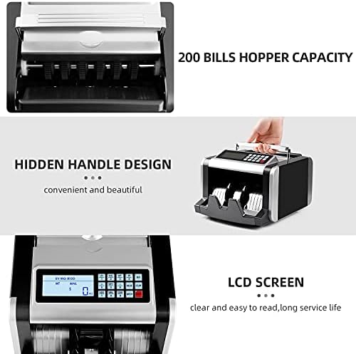 Máquina de contador de dinheiro com detecção de falsificação UV/mg/IR, máquina de contagem de contas portátil com modos Add & Lote, exibição de LCD, 1.000 contas/min