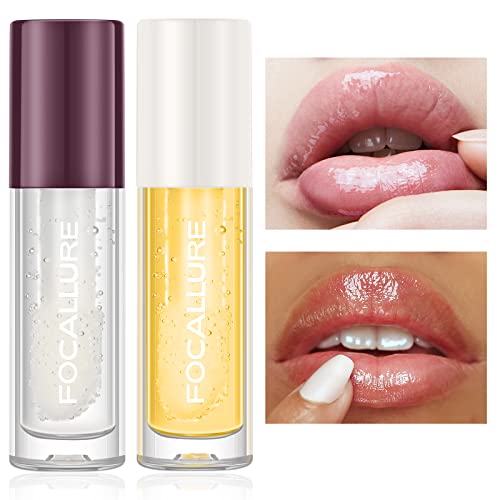 Focalle Kit de plumper labial natural, 2pcs Lip Lip Flumping Lip Gloss, Cuidados Limpa Clear Day e Night, Melhor Enhancer