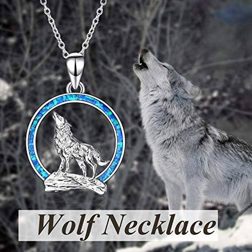Yfn Wolf Colar Gifts For Men Women Sterling Silver Opal Moon Wolf Jewelry Birthday for Wolf Lover 18+2