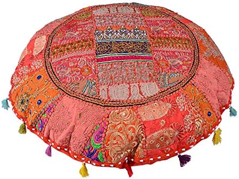Casos de algodão shakdeco khambadiya casos de pouf otomano sham retalhos de retalhos grandes almofadas de piso redondo almofadas