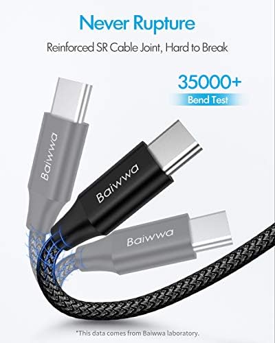 Baiwwa [15ft/4,6m] Cabo USB C Extra Longo, Nylon premium Sagrado USB A TIPO CABELO CABELO CABE
