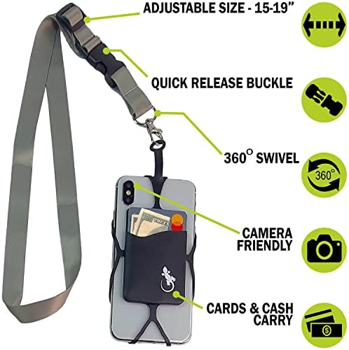 Colo de celular técnico de gecko Travel, colapso do telefone universal do pescoço e bolso do cartão de silicone com alça
