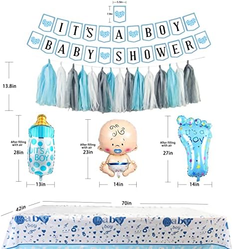 Decorações do chá de bebê para kit de menino - bandeira de chá de bebê, balões de papel alumínio, toppers de bolo, faixa,