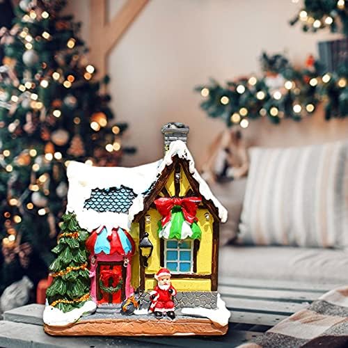 Xiaoling Christmas House Luminous, resina Casas de vila em miniatura de Natal, cabine de inverno iluminada, decoração