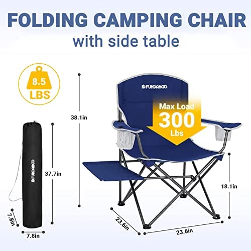 Cadeira de acampamento acolchoada dobrável de Fundango, portátil ao ar livre, cadeira de braço do gramado com touca de mesa