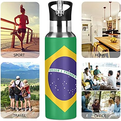 Tropicallife Brasil Flag tema Esportes de água isolados com palha, a vácuo aço inoxidável bebedora de garrafa de garrafa