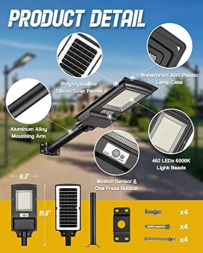 Kinghe 2 Pack - Painel solar de 100W e 200W com entardecer sensor de movimento para Dawn Solar Street Light Remote Control