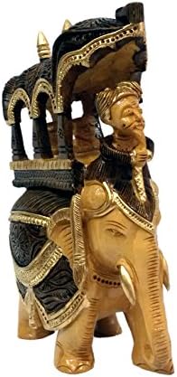 Bharat Haat Wooden Elephant Ambadi Medium em Tamanho estátua BH03634