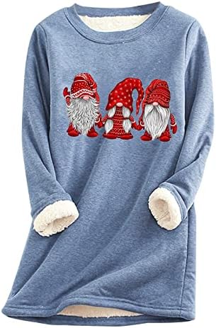 Moletom de lã de lã de Natal Mulheres Women Winter Warm térmicas térmicas Tops Gnome Rena Santa Papai Noel