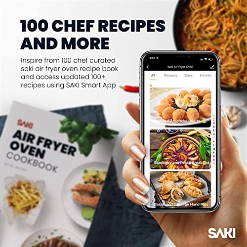 SAKI SMART WIFI Air Fryer 5 Quart, Air Fryer, pré-aquecimento, 7 funções de culinária, 100 receitas e acessórios incluídos, HF-8350DT,
