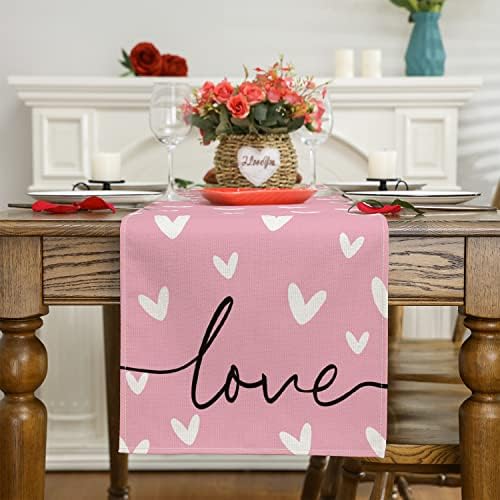Siilues Valentines Table Runner, Sweet Heart Valentines Day Decorações Pink Valentines Runner para mesa Decoração sazonal