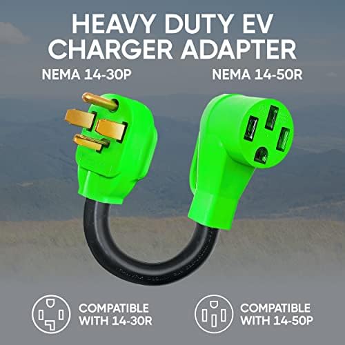 SBB NEMA 14-30P a 14-50R Adaptador, cordão de adaptador de carregamento de nível 2 EV, 125/250 volts, secador de 4 pinos de 30 amp para conversor EV de 50 amp, compatível com todos os EVs, Tesla e RV
