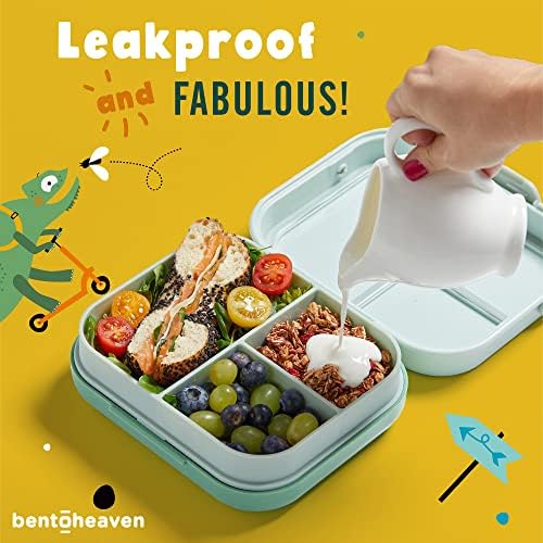 BENTOHEAVEN Premium Bento Lancheira para crianças, 9 desenhos, compartimentos 3-4 à prova de vazamentos, divisor, tamanho ideal