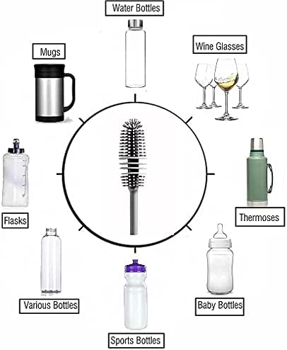 Brush de limpeza de garrafas compridas Morovik para lavar água de água, recipientes estreitos de pescoço, frasco hidrelétrico, garrafa de esportes a vácuo, vaso e copo - 33 cm