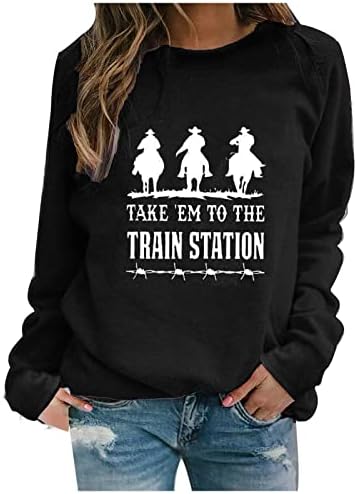 Mulheres vintage moletom gráfico étnico Leve -as até a estação de trem Casual Carteira Impressão Camisa de Crewneck Túlica de