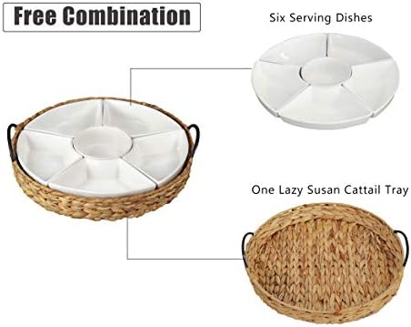 Bandeja de porção de cerâmica de randefurn, bandeja de alimentos 15,5 x 15,5 polegadas, prato dividido com 6 pratos removíveis, manípulos