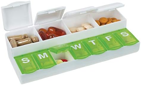 Ezy Planner Weekly Pill Planner com armazenamento de vitaminas │ Organizar pílulas e vitaminas, verde e branco, 67694