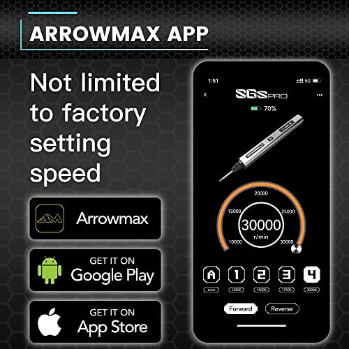 Arrowmax sem fio de gravura elétrica com 42 bits - caixa de alumínio, controle de movimento inteligente, OLED, Bluetooth, aplicativo, carga magnética sem fio, ferramenta de gravura de ponta de diamante para DIY, aço