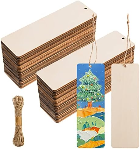 120 PCs em branco Tags de presente de madeira com orifícios Marcadores de livros de madeira inacabados Ornamentos para