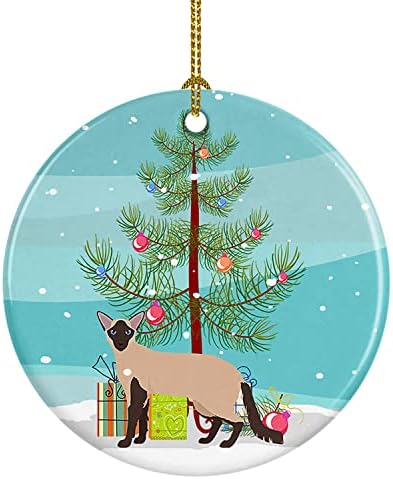 Tesouros de Caroline CK4590CO1 Colorpoint Longhair Cat Feliz Natal Cerâmica Ornamento, decorações de árvores de Natal,