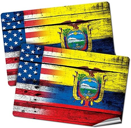Dois decalques/adesivos de 2 x3 com bandeira de Equador - Wood W Usea Flag - Qualidade premium duradoura