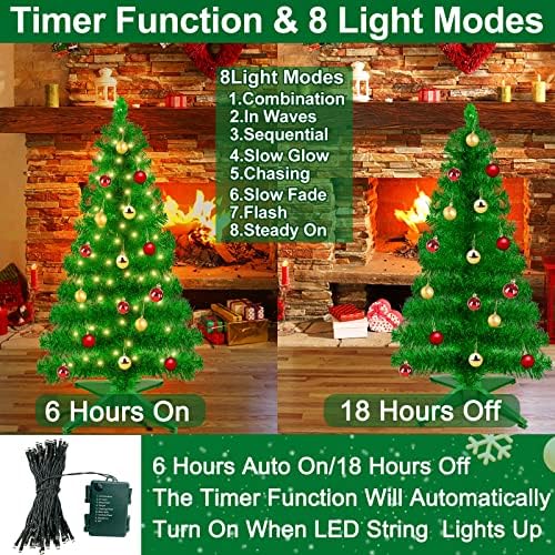 Turnmeon 4 pés 80 LED de decoração de árvore de Natal com timer 8 modos Diy Luzes quentes 20 ornamentos de bola Ornamentos
