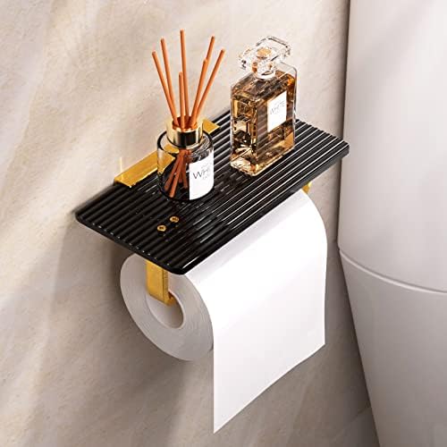 Suporte de papel higiênico do ACLIYS com dispensador de lençóis laváveis ​​de prateleira e suporte de papel de papel de parede montado na parede com prateleira de acrílico de cristal para banheiro banheiro