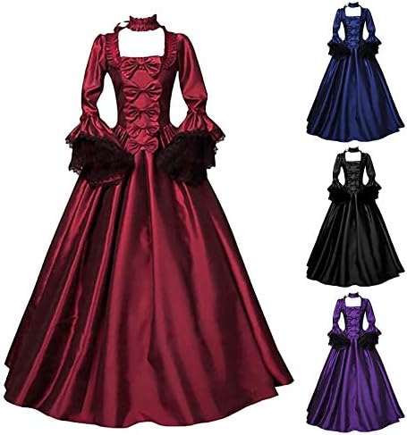 Costumes renascentistas femininas Flue Sleeves Square Neck Ball Ball Ball Lace Up Maxi Dress Dress Vintage Medieval Victorian Dress