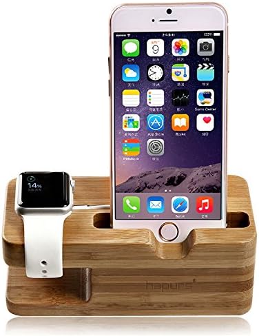 Apple Watch Stand, Hapurs Iwatch Bamboo Wood Charging Dock Station Cradle Solter para Apple Watch Tanto 38mm quanto 42mm e iPhone 6 6 Plus 5s 5