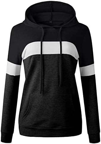 Hoodies de bloco colorido feminino tops casuais leves de pulôver leves de cordão solto solto solto de manga longa confortável com