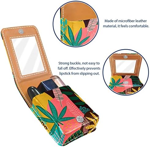 Mini estojo de batom com espelho para bolsa, folhas tropicais de padrão tribal organização de caixa portátil