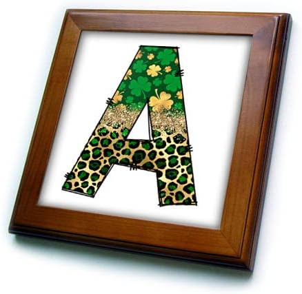 3drose glam leopardo e quatro folhas de trevo monograma inicial A - ladrilhos emoldurados