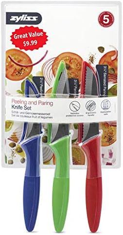 Zyliss 3 peeling & paring faca conjunto, azul/verde/vermelho