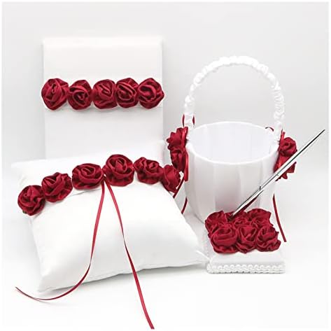 Xjjzs cesto de casamento de cetim flores de pano de noiva cesta de cesto de cesta de travesseiro de casamento decoração