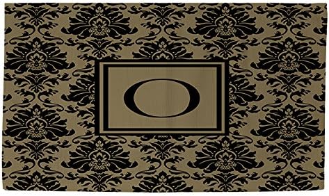 Filinas manuais e tecelões Dobby Bath Rug, 4 por 6 pés, letra monograma O, Damasco preto e dourado